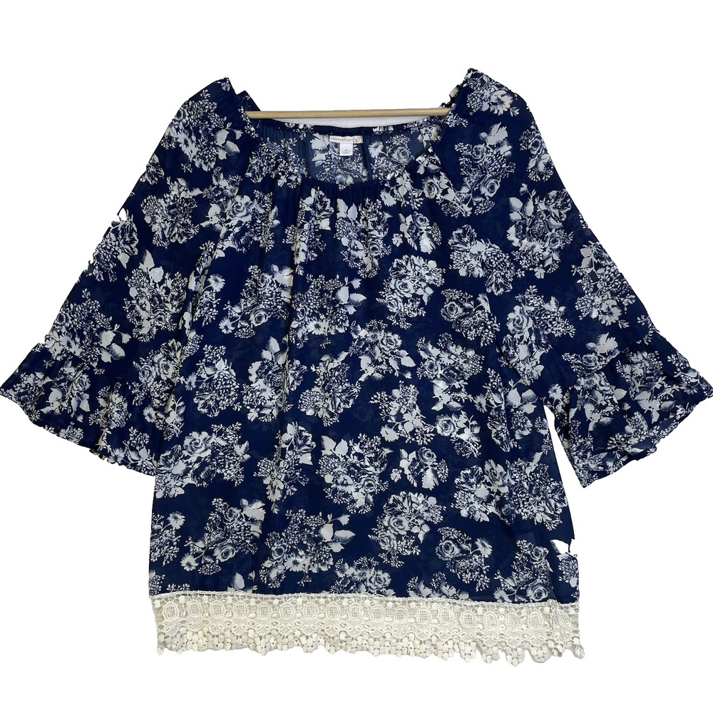 Westport 1962 Woman's Blouse Size M Navy Blue Boho Bohemian Flowy Cottage Core